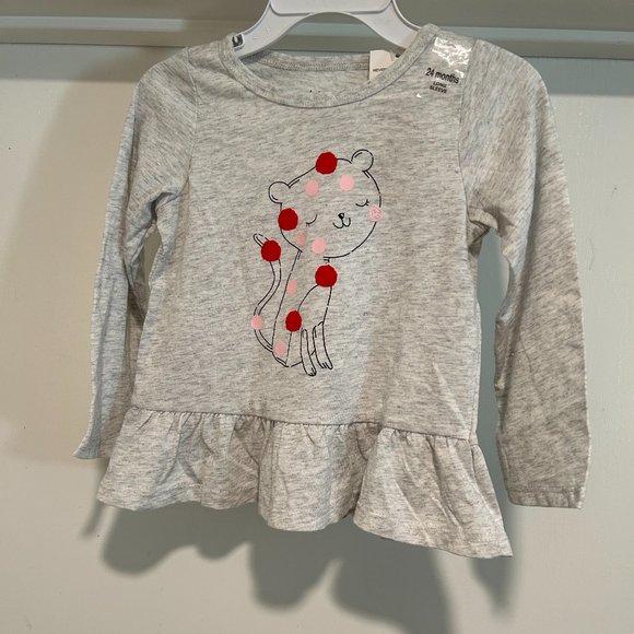 FIRST IMPRESSIONS GIRLS LIGHT GREY CAT LOGO TOP - Picture 1 of 5